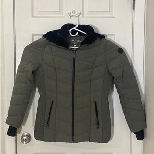 Nautica Olive Jacket with Black Fur Collar